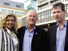 Outside the Whittington Hospital from left: Claire Johnson (John Cauldwell’s partner), John Cauldwell and Dr Mike Grocott 