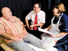 Journalist Michael van Straten (left) with Dr Malcolm Rustin and nurse Phillipa Tinsley