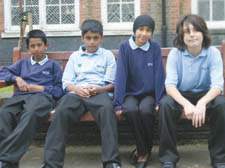 South Camden Community School pupils Mominur Rahman, 12, Sunny Miah, 12, Hafiza Ali, 11 and Orland Svarqa, 11