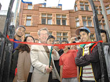 Sir John Hurt and his wife Anwen Rees-Meyers with Gordon Mansions youth members 