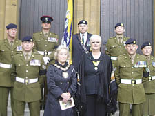 Mayor Dawn Semper and former mayor Jill Fraser with Royal Logistics Corps officers 