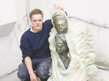 Leon Hendry with the sculpture dedicated to his father that will be taken to Highgate Cemetery 