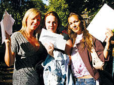 Le Swap students Kirstie O’Connor, Hollie Thomas and Marianna Mosca celebrating after collecting their A-level results on Thursday