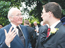 Lib Dem leader Sir Menzies Campbell with Ed Fordham, Lib Dem prospective parliamentary candidate for Hampstead and Kilburn, at the funeral of Tim Garden at St John’s Church, Hampstead