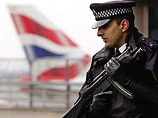 An armed policeman at Heathrow