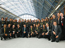 Staff at the newly refurbished St Pancras station celebrate the arrival of the first Eurostar train from Brussels 