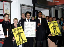 Protesters outside the Camden Law Centre on Monday night when they held a candle-lit vigil