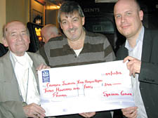 Fundraiser Bill O'Connor hands his cheque to publican Pat Logue and New Journal's Richard Osley 