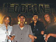 Jean Ross with her daughter Lorene (centre) and family friends Marsha and Tamesia Brown (right) at the Odeon cinema in Leicester Square