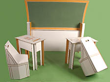 Some of the school's temporary flatpack furniture