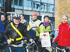 Cyclists protest outside the new St Pancras station