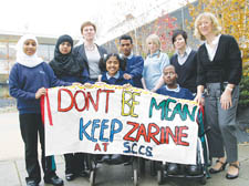 Zarine Rentia, centre, with headteacher Rosemary Leeke, teacher Celia Weeden and pupils at South Camden Community School