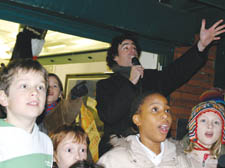 Stephen Mangan is joined by excited children in Primrose Hill