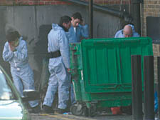 Forensic experts examining the crime scene