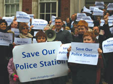 Fiona Bruce (right) joined the protest on Saturday