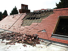 Damage to the building’s roof caused by the fire