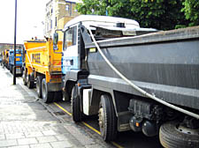 Lorries queue up for the Stables Market on Harmood Street