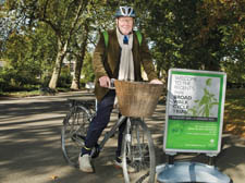 Alan Bennett on his bicycle in Regent's Park
