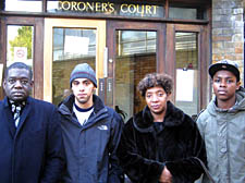 Relatives and friends outside the inquest. From left: Daniel’s uncle, Noel Wynter; friend Basem Nashat; mother Velma Wynter; friend Muneer Rabah