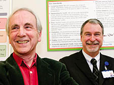 Andrew Sachs at the Royal Free&rsquo;s new restaurant with hospital chief executive Andrew Way