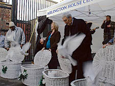 White doves being released in December 2005 at the launch of the Arlington House project, backed by Suggs