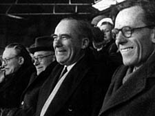 Michael, father Isaac, and brothers Hugh and John Foot at Home Park, Plymouth, in 1959