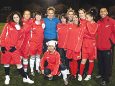 England striker Lianne Sanderson (in blue) joins the Islington women's teams to help kick start the initiative