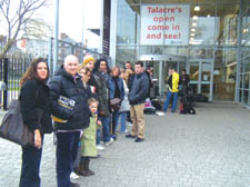 Eager parents queuing outside the popular Talacre Sports Centre. 