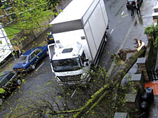 The scene in Lyndhurst Road after a lorry’s collision with the tree