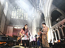 Kitty Daisy & Lewis at St Michael’s Church. Left: VV Brown and pals join the Crawl stampede around Camden