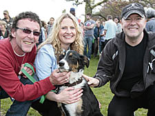 A Mayhew judge and Ricky Gervais with Eamon Ward, and winner of Handsomest Male, Dinny
