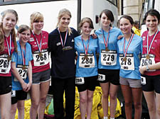 Members of the Camden Mini-Marathon team after completing the three-mile course on Sunday. From left, Amy-Jane Cotter, sisters Kirsten Sorbie and Lottie Sorbie, Hannah Ashman, Sarah Mansfield, Jessica Marais, Coco Bates and Georgia Doolan