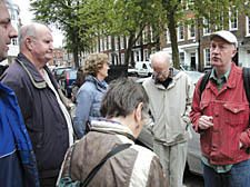Springs in their step: Peter Glancy (right) regales walkers with tales of Hampstead’s natural waters