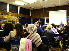 Parents gather at the class places meeting that was held at Swiss Cottage School