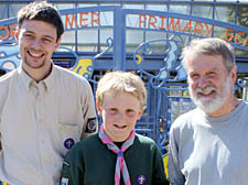 8th Hampstead scout group leader Ian Green with Eliot Edmonds and ‘sheriff bee-keeper’ of Camden, John Hauxwell