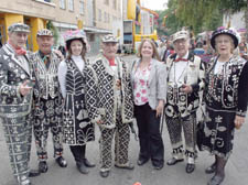 Pearly Kings and Queens George Davison, Larry Barnes, Nicola Marshall, Arthur Rackley, John Scott and Peggy Scott, with Jo Shaw, the Lib Dems’ prospective parliamentary candidate for Holborn and St Pancras