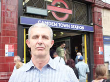 Sebastian Saville outside Camden Town Tube station
