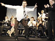 Actor Matthew Wright does that dance as David Brent in the opera version of The Office which is to be performed at Proud Camden