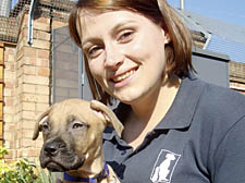 Emily the dog with Mayhew welfare officer Claire Harper