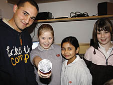 Music studio tutor Tom Bibby with, from left, Tia Brown, 12, Afsana Zaman, 9, and Paige Holmes, 10