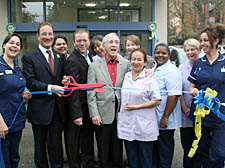 Richard Desmond, John Culshaw, Andrew Sachs and Glenda Jackson celebrate the refurbishment with Marie Curie hospice staff