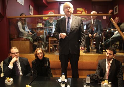 Boris Johnson addresses coffee drinkers at Moments espresso bar