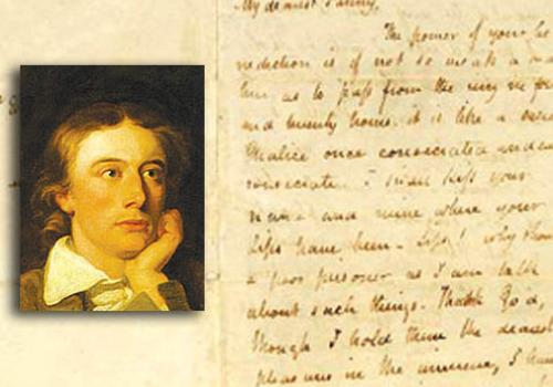 John Keats, left, and his letter to Fanny Brawne