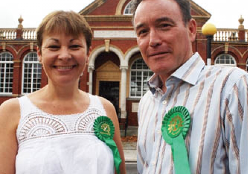 Caroline Lucas MP and Green Party candidate Alexis Rowell 