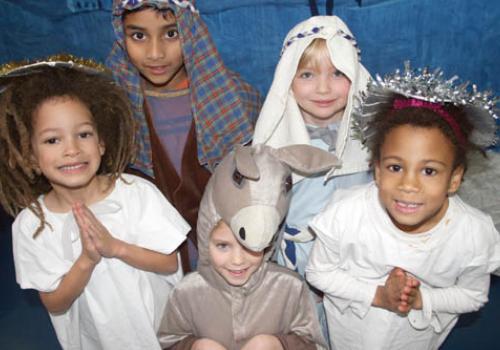 Fitzjohns youngsters Seyi Omashebi, 5, Xavier Chaudhary, 7, Alexandra Usher, 6, 