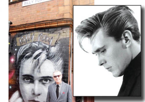 Holly Johnson in front of the mural. Inset: Billy Fury