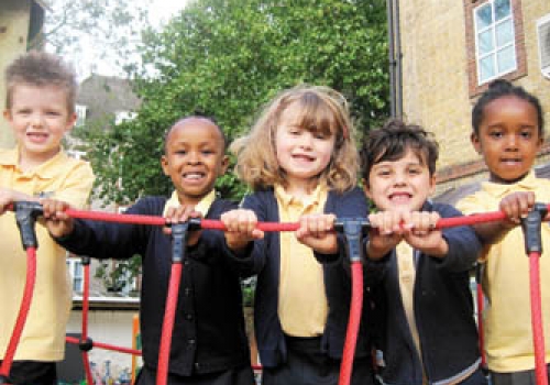 Brecknock pupils pictured in their new playground