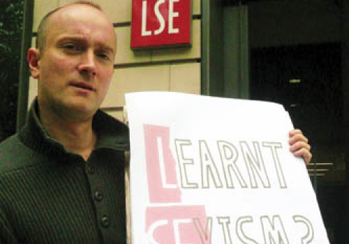 Tom Martin makes his point outside London School of Economics