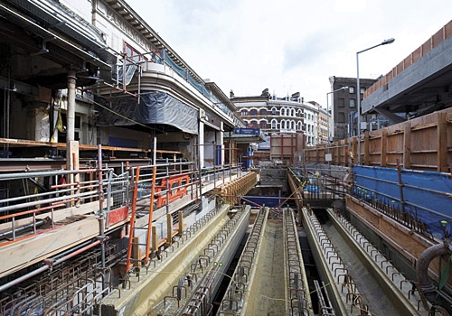 Works under way at Farringdon Station in Cowcross Street