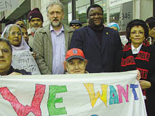Jeremy Corbyn, the Rev Peter Oluwajoye and patients outside Islington Primary Care Trust HQ  